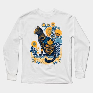 Ukraine Cat Cute Floral Vintage Ukrainian Flag & Vyshyvanka Long Sleeve T-Shirt